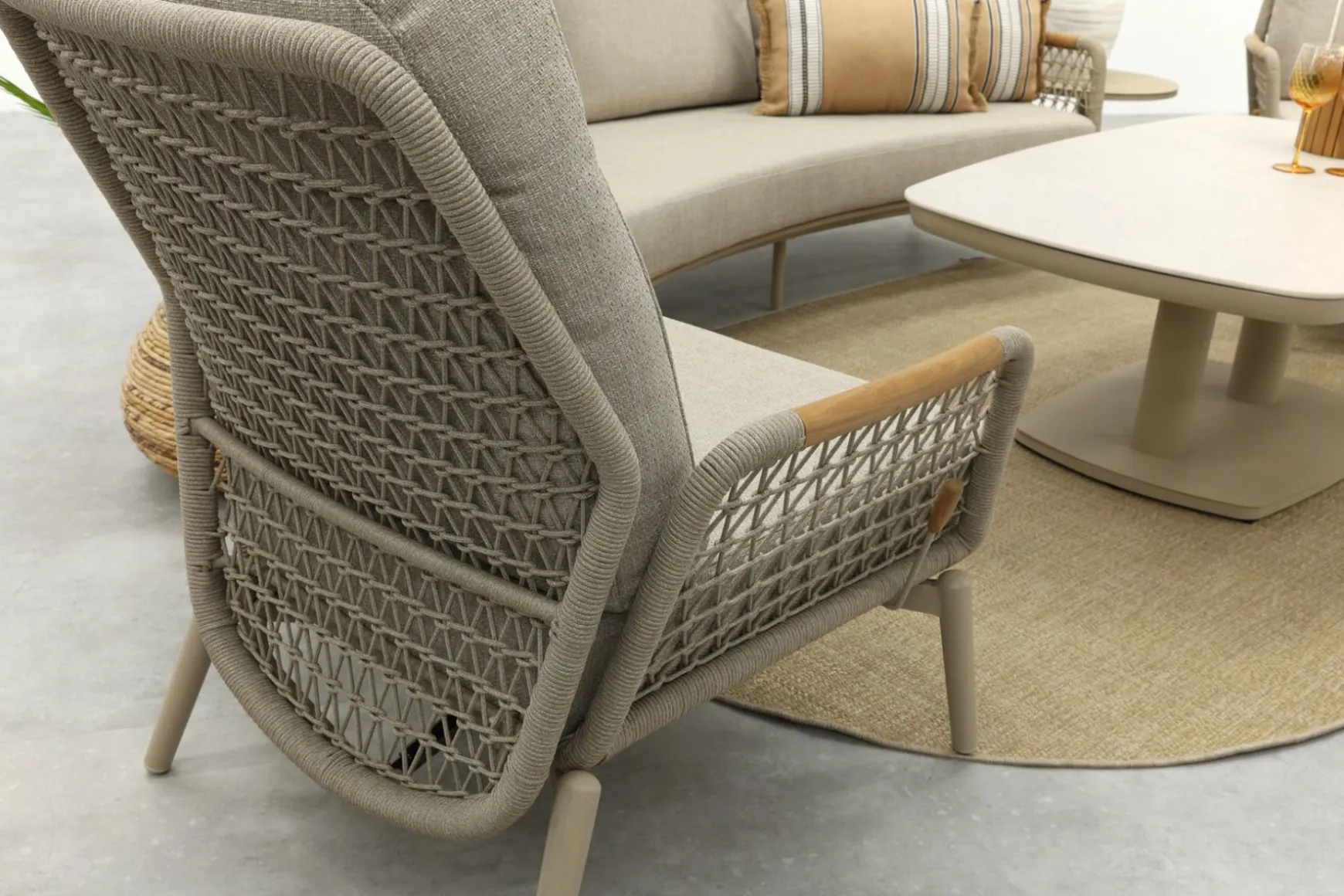 Bilbao/Welton verstelbare rope stoel-bank loungeset - Latte/Teak