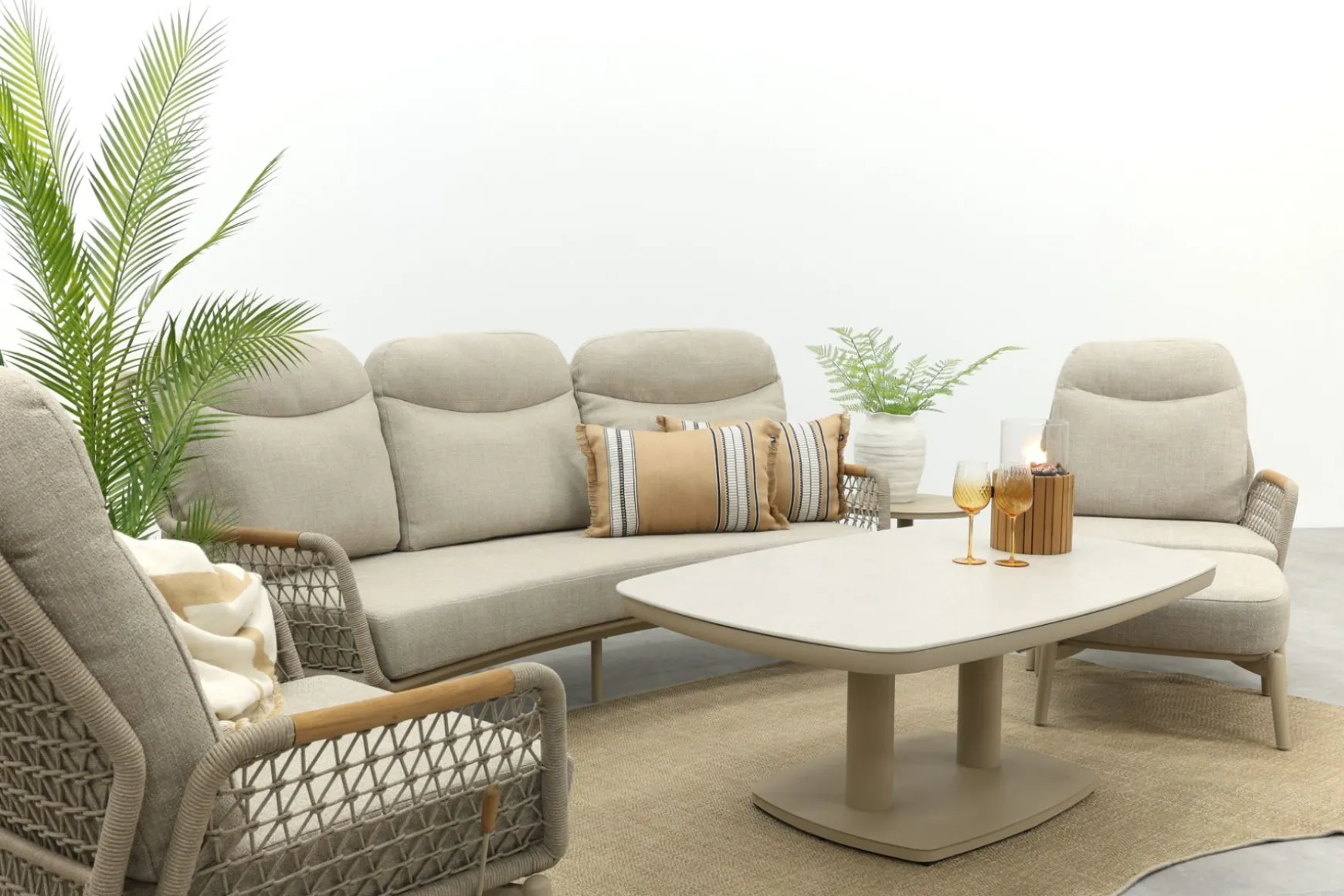 Bilbao/Welton verstelbare rope stoel-bank loungeset - Latte/Teak