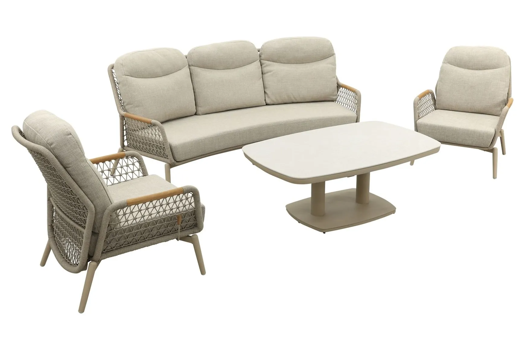 Bilbao/Welton verstelbare rope stoel-bank loungeset - Latte/Teak