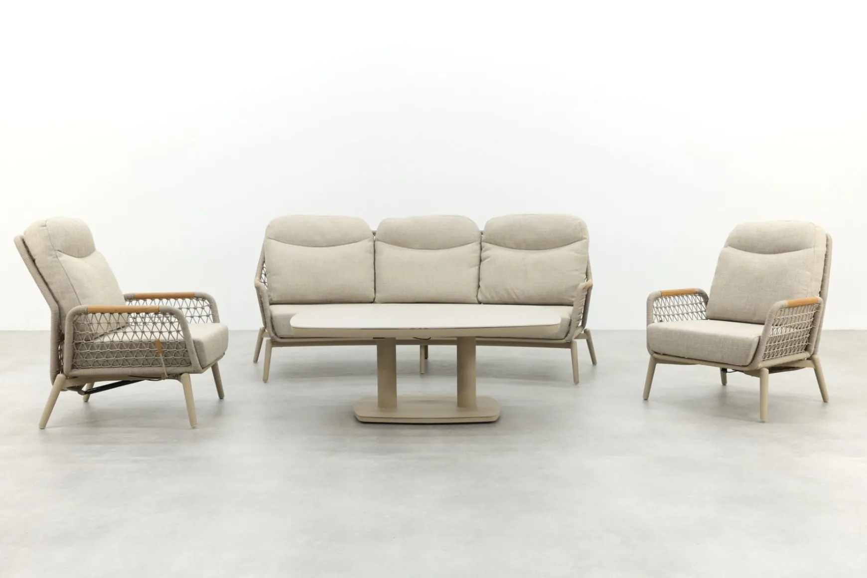 Bilbao/Welton verstelbare rope stoel-bank loungeset - Latte/Teak