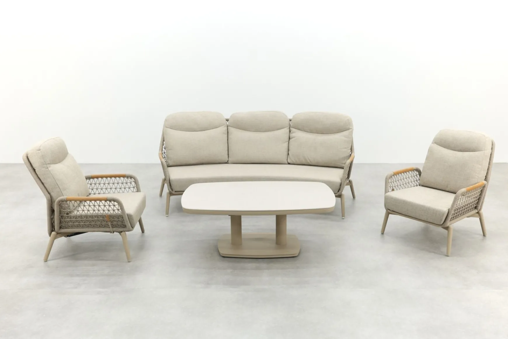 Bilbao/Welton verstelbare rope stoel-bank loungeset - Latte/Teak