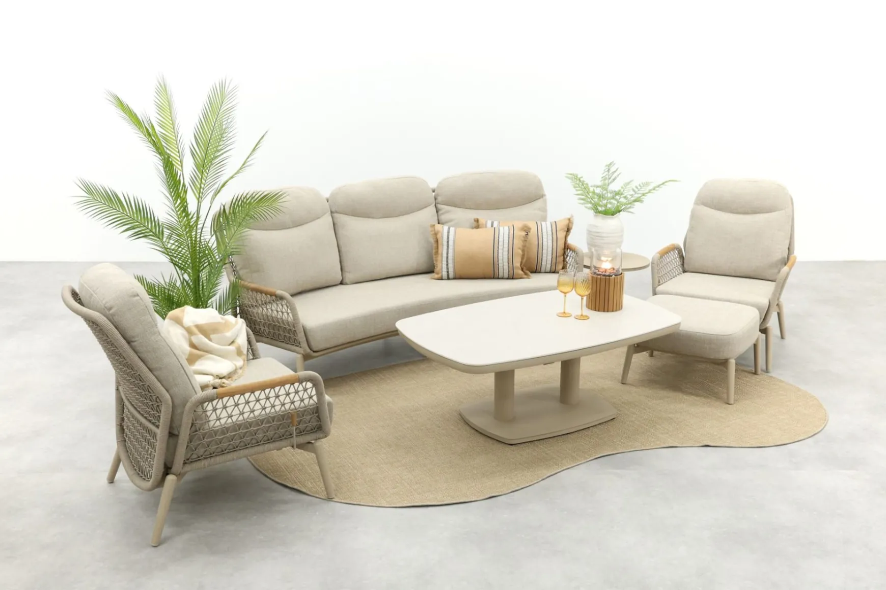Bilbao/Welton verstelbare rope stoel-bank loungeset - Latte/Teak