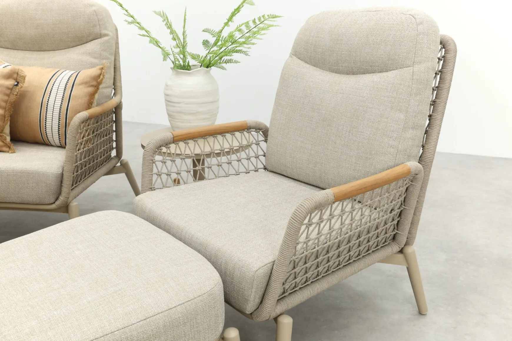 Bilbao/Welton verstelbare rope stoel-bank loungeset - Latte/Teak