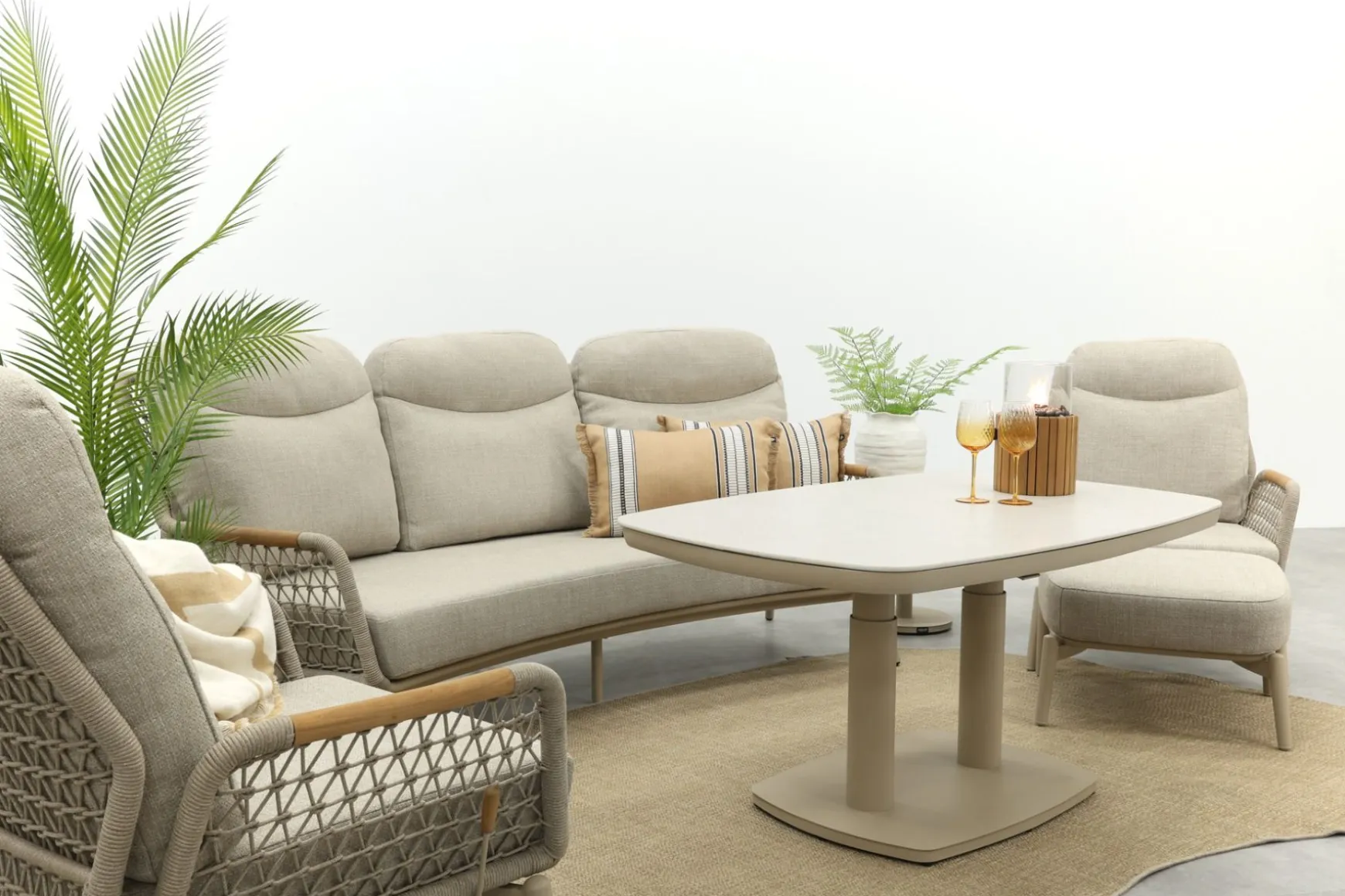 Bilbao/Welton verstelbare rope stoel-bank loungeset - Latte/Teak
