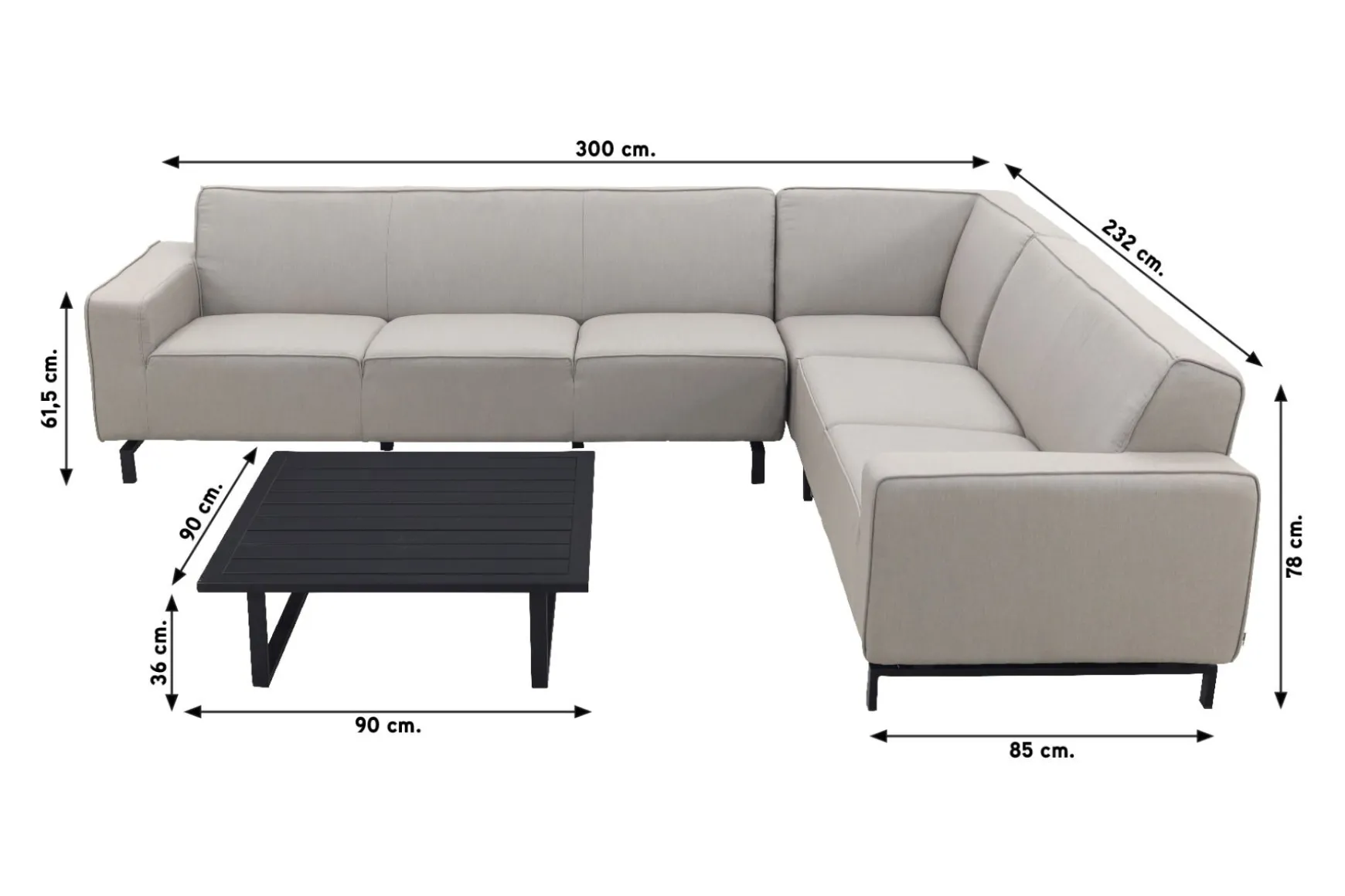 Boavista/Cuba Sunbrella loungeset - Nature Grey - 4-delig - Rechts