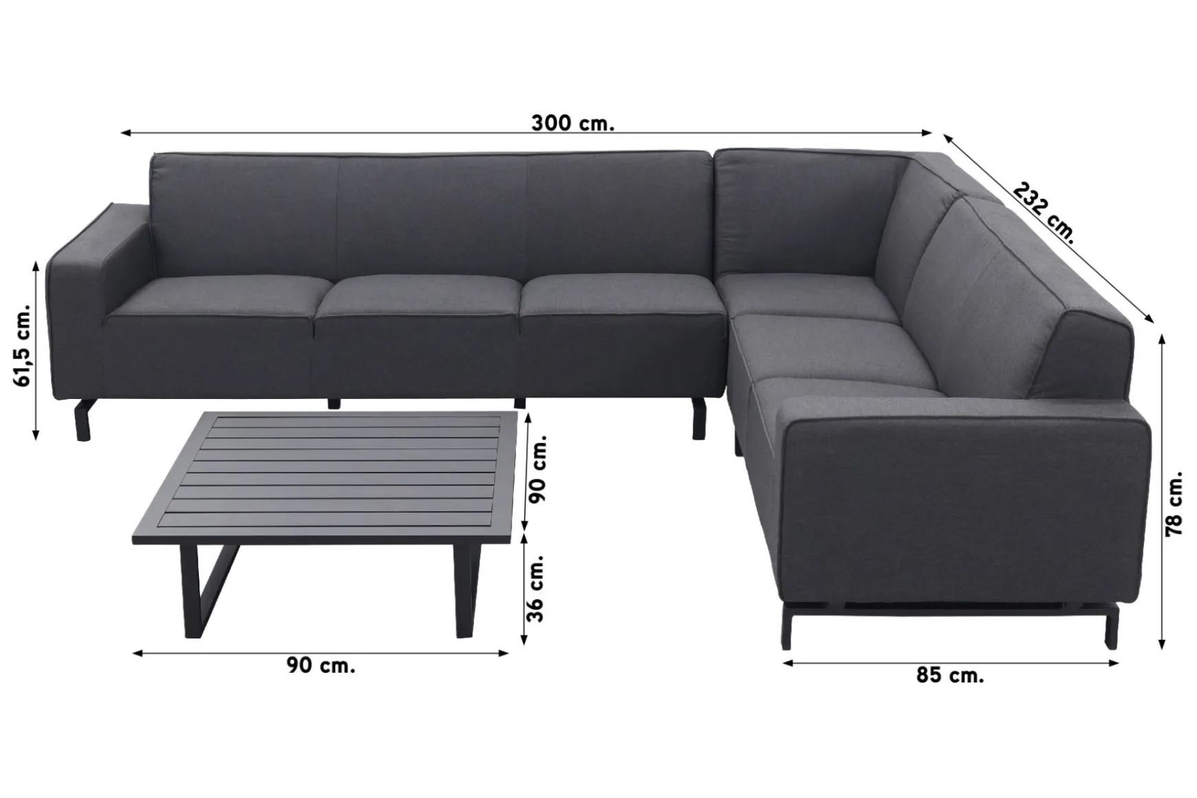 Boavista/Cuba Sunbrella loungeset - Sooty - 4-delig - rechts