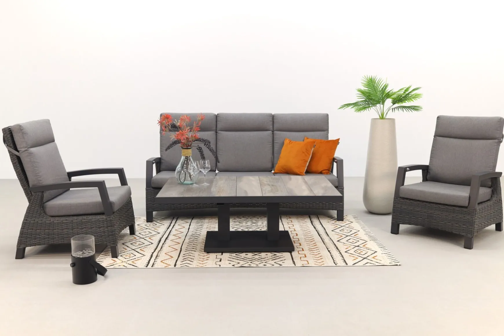 Darwin/Jersey stoel-bank loungeset 4-delig verstelbaar - Antraciet
