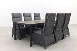 Darwin/Kings 6-persoons wicker verstelbare tuinset 220x100 cm. - Antraciet/Houtlook