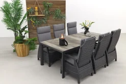 Darwin/Kings 6-persoons wicker verstelbare tuinset 220x100 cm. - Antraciet/Houtlook