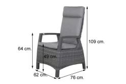 Darwin/Kings 6-persoons wicker verstelbare tuinset 220x100 cm. - Antraciet/Houtlook
