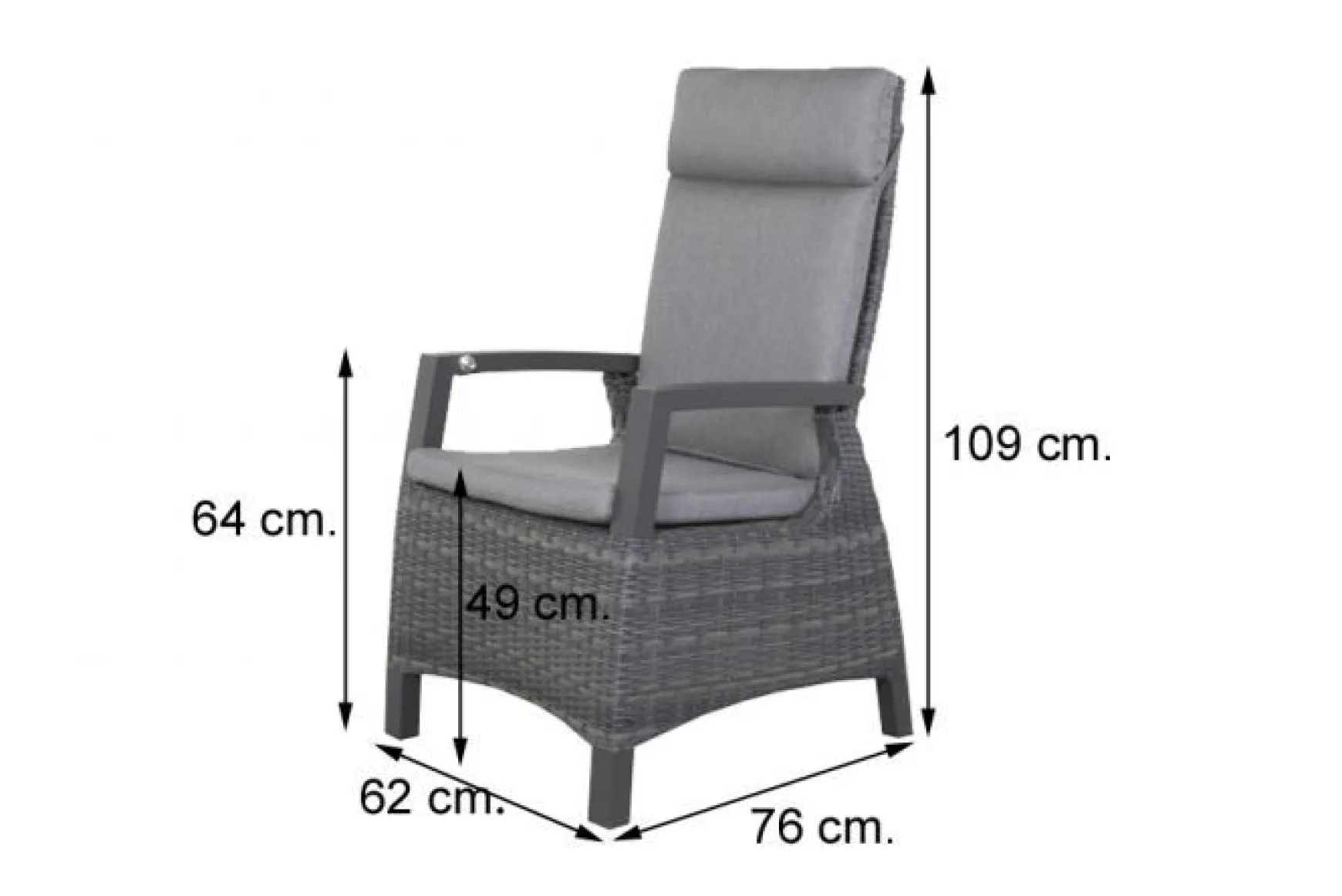 Darwin/Kings 6-persoons wicker verstelbare tuinset 220x100 cm. - Antraciet/Houtlook