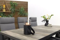 Darwin/Kings 6-persoons wicker verstelbare tuinset 220x100 cm. - Antraciet/Houtlook