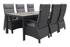 Darwin/Kings 6-persoons wicker verstelbare tuinset 220x100 cm. - Antraciet/Houtlook
