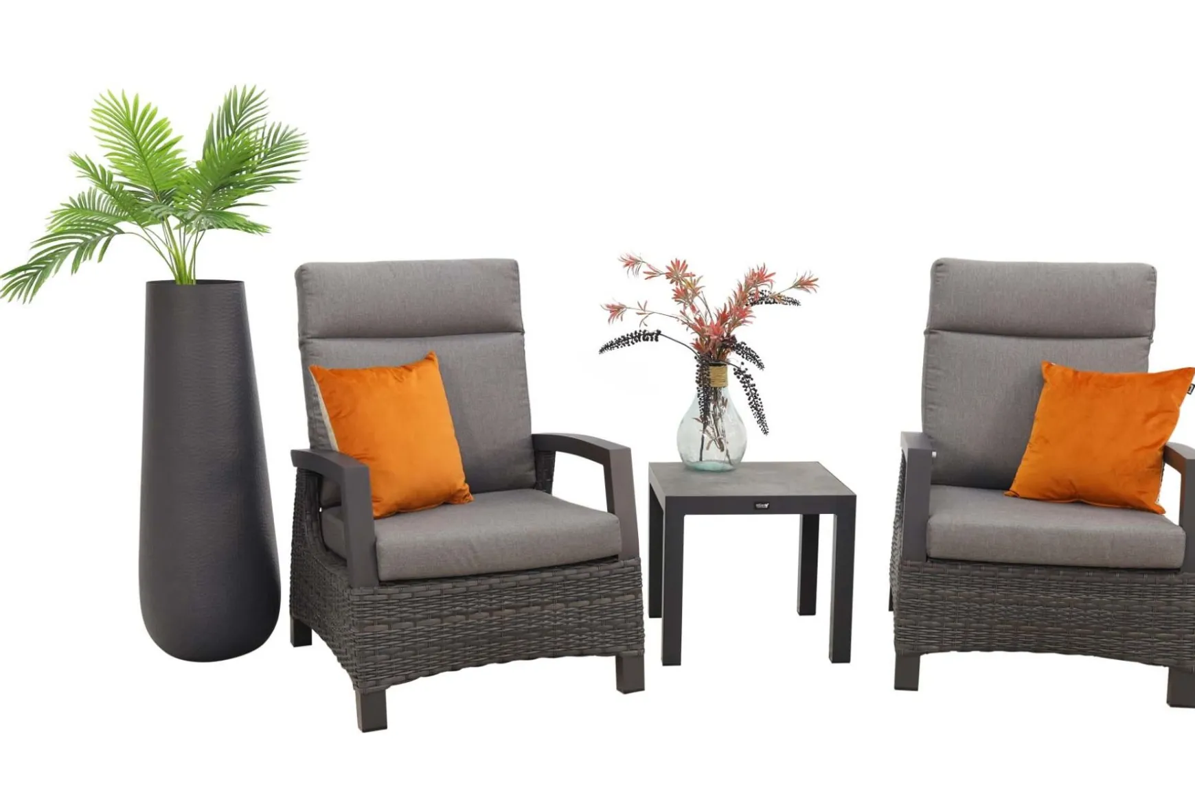 Darwin verstelbare loungestoelen + Atlanta bijzettafel - antraciet