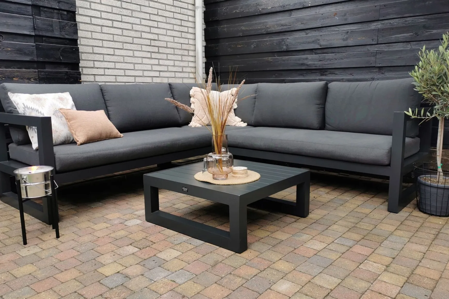 Divan aluminium loungeset - hoekbank - antraciet