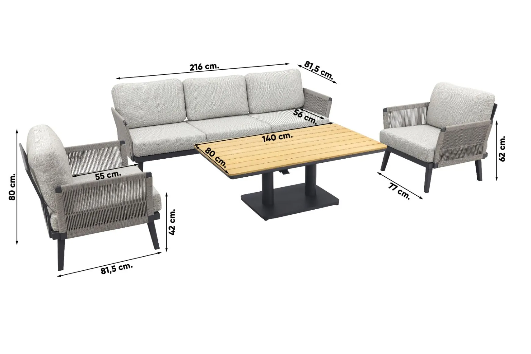 Durban/Medina teak verstelbare stoel-bank loungeset - 4-delig - Op=Op