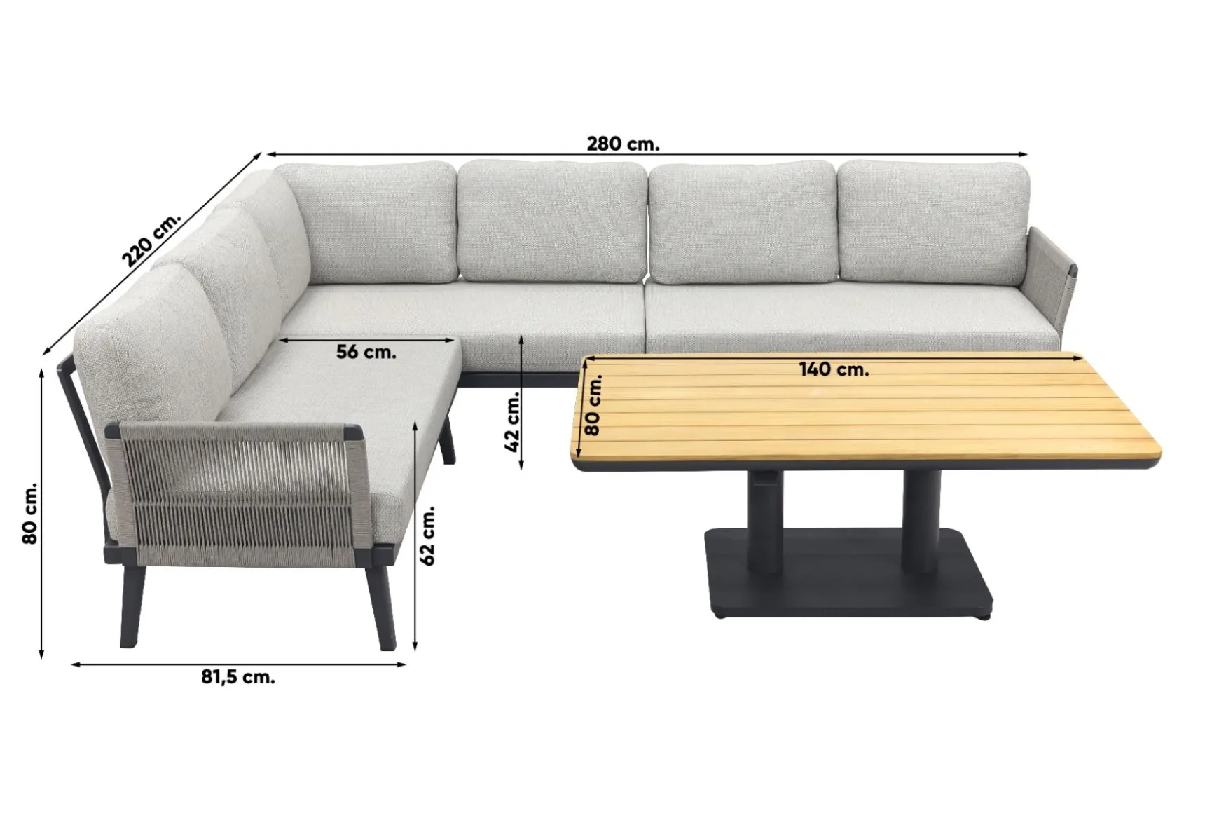Durban/Medina teak verstelbare loungeset - hoekbank - 2-delig - Op=Op