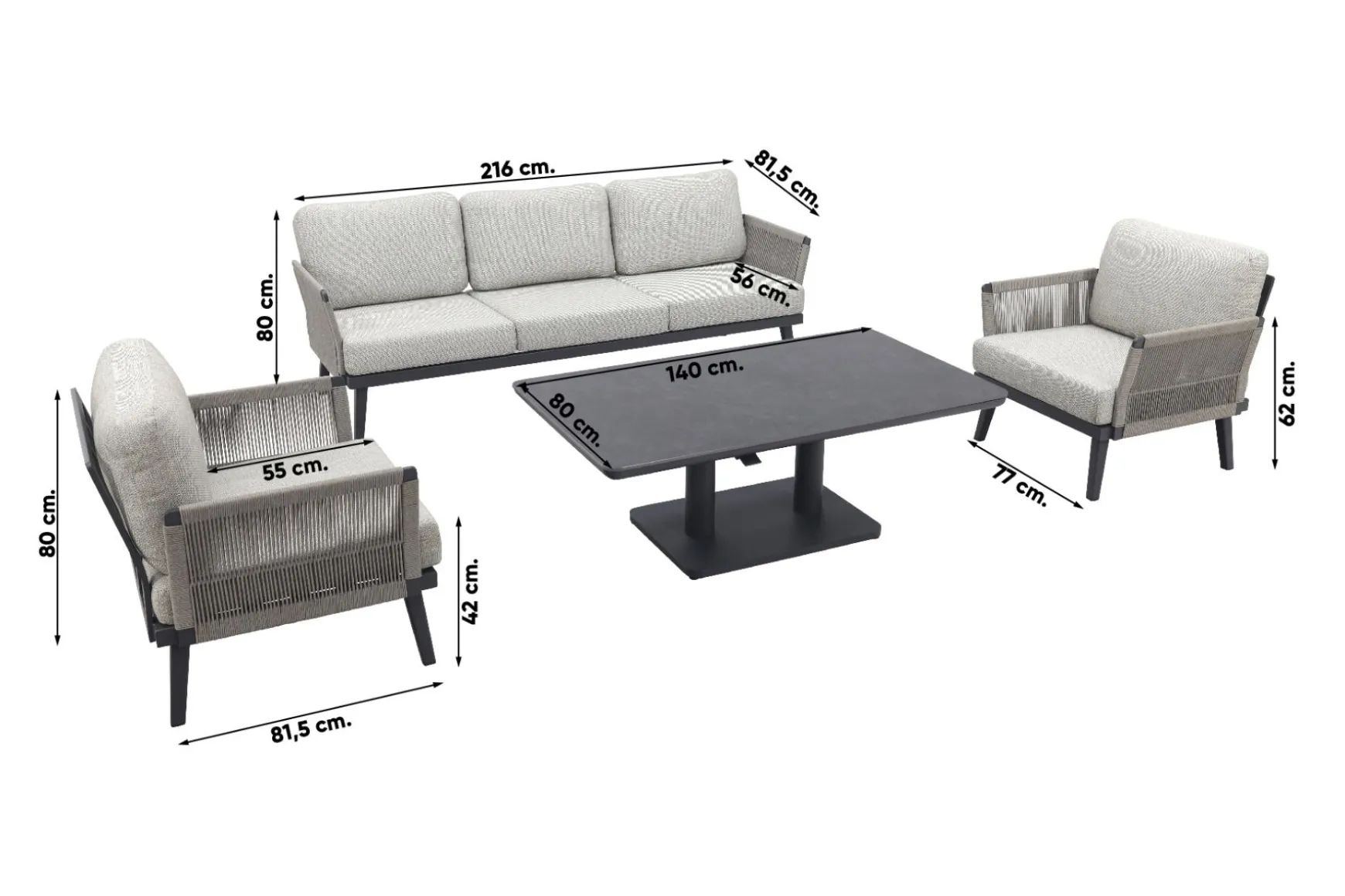 Durban/Medina verstelbare stoel-bank loungeset - 4-delig - Op=Op