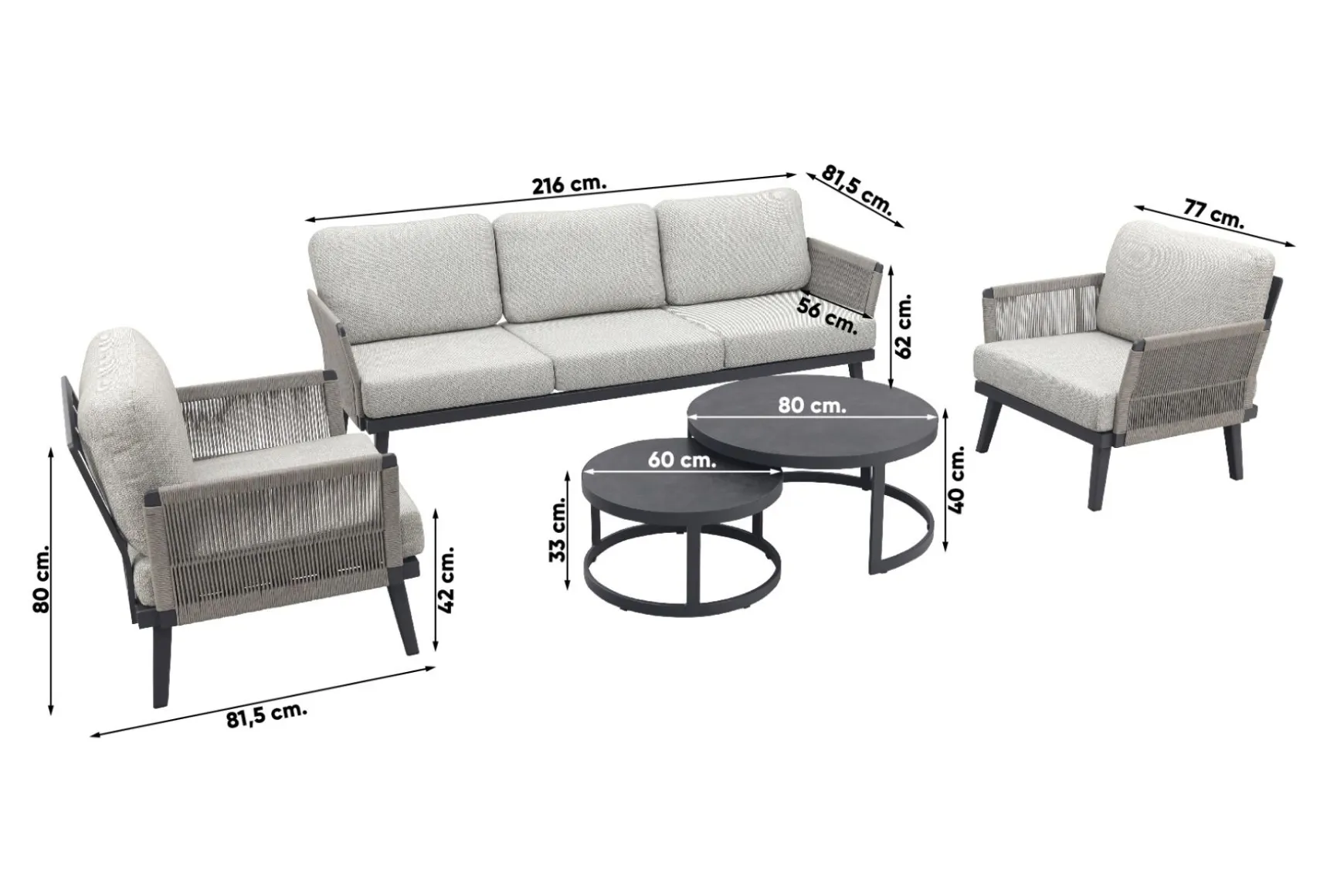 Durban/Rhodos stoel-bank loungeset - 5-delig - Op=Op