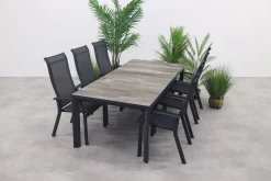 Excellent/Kings 6-persoons stapelbare dining tuinset 220x100 cm. - Antraciet