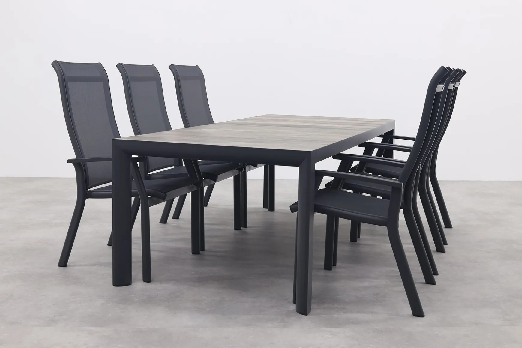 Excellent/Kings 6-persoons stapelbare dining tuinset 220x100 cm. - Antraciet