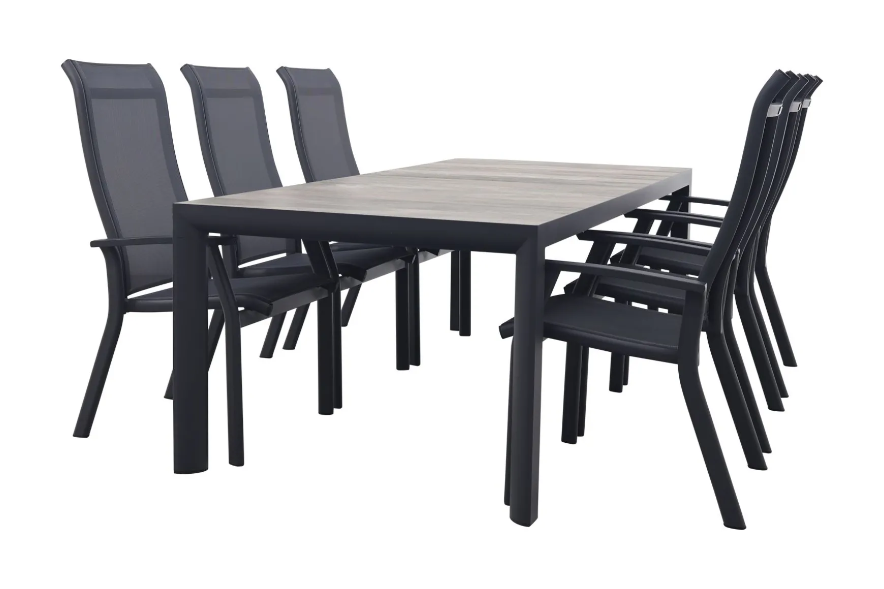 Excellent/Kings 6-persoons stapelbare dining tuinset 220x100 cm. - Antraciet
