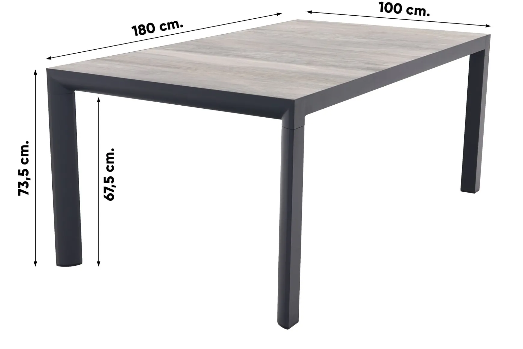 Excellent/Kings 4-persoons stapelbare dining tuinset 180x100 cm. - Antraciet