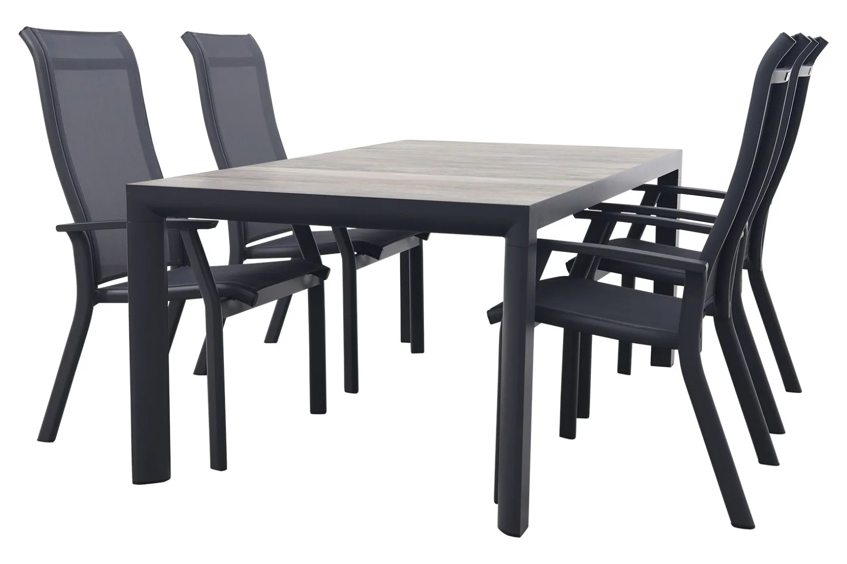 Excellent/Kings 4-persoons stapelbare dining tuinset 180x100 cm. - Antraciet