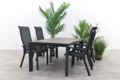 Excellent/Kings 4-persoons stapelbare dining tuinset 180x100 cm. - Antraciet