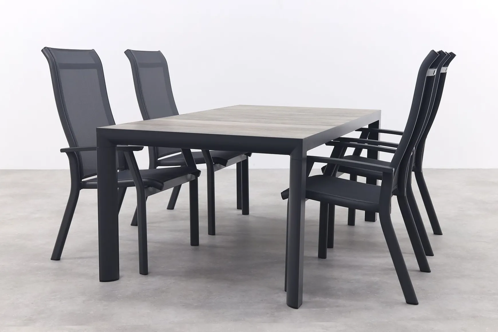 Excellent/Kings 4-persoons stapelbare dining tuinset 180x100 cm. - Antraciet