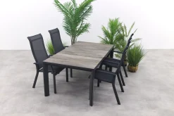 Excellent/Kings 4-persoons stapelbare dining tuinset 180x100 cm. - Antraciet