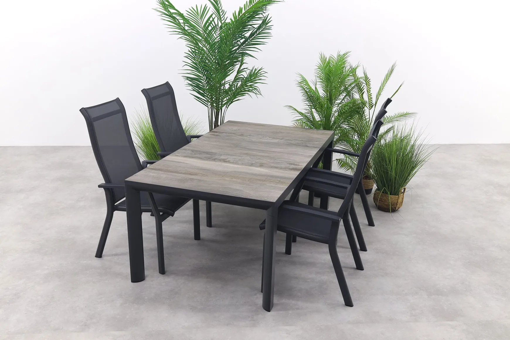 Excellent/Kings 4-persoons stapelbare dining tuinset 180x100 cm. - Antraciet