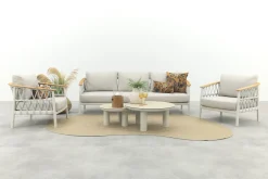 Flora/Liv stoel-bank loungeset - Light rope/Teak