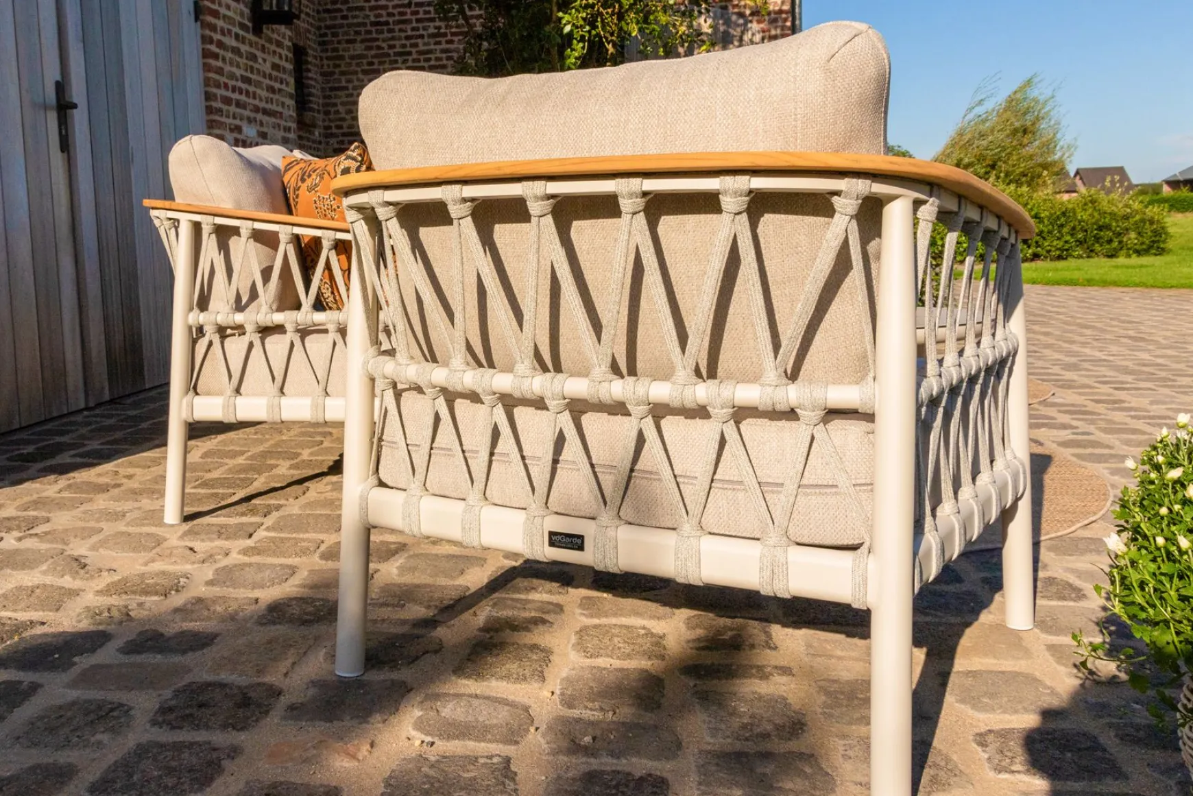 Flora/Liv stoel-bank loungeset - Light rope/Teak