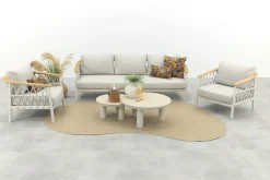 Flora/Liv stoel-bank loungeset - Light rope/Teak