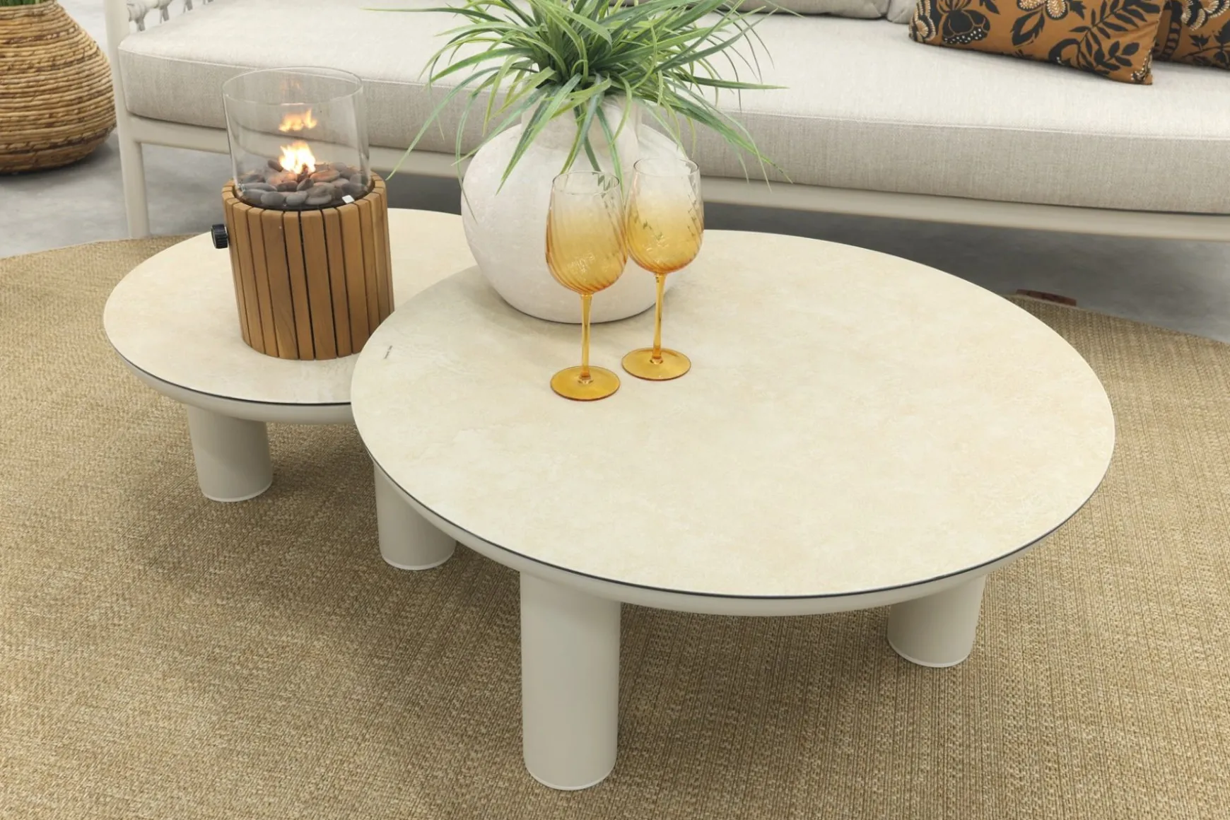 Flora/Liv stoel-bank loungeset - Light rope/Teak