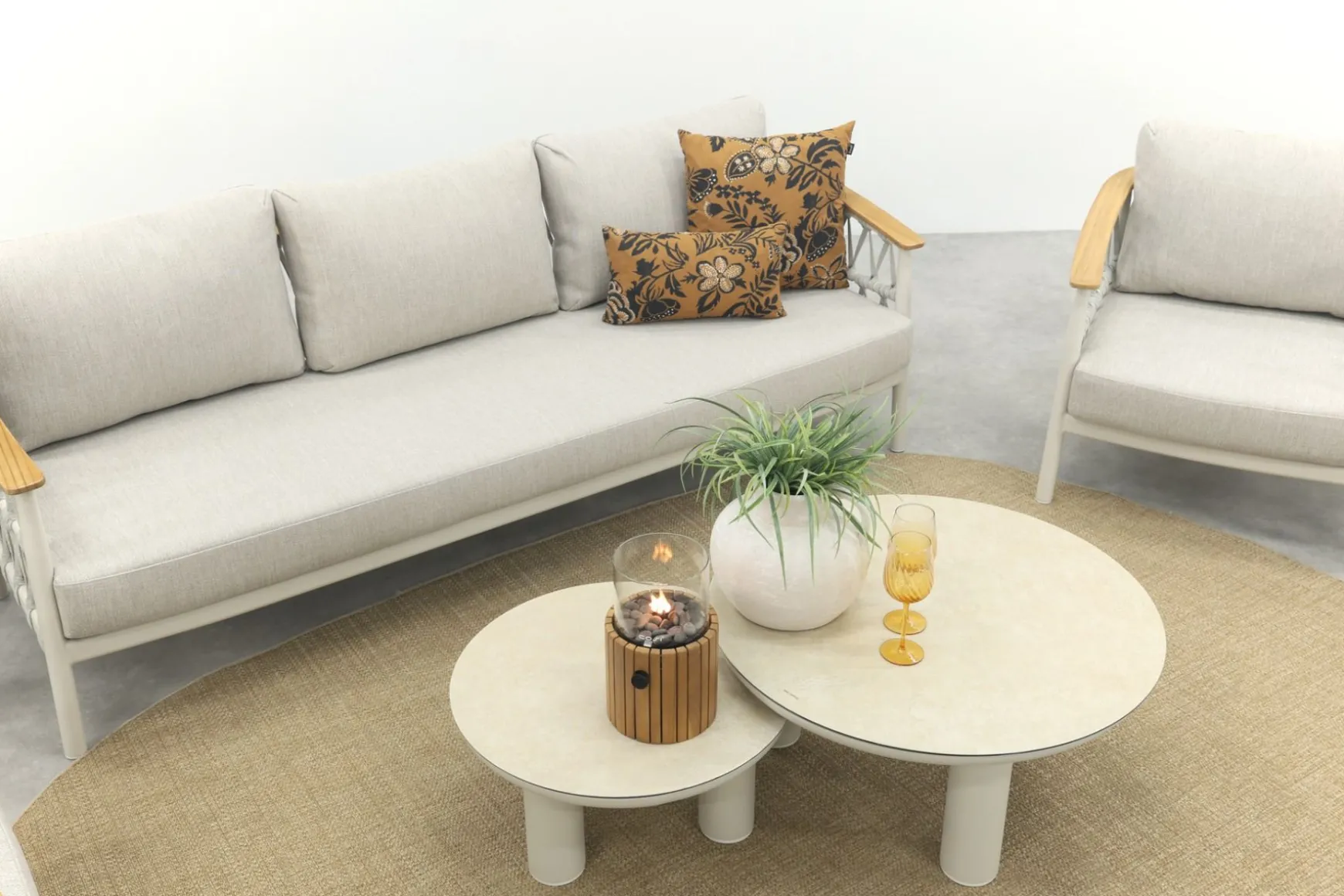 Flora/Liv stoel-bank loungeset - Light rope/Teak
