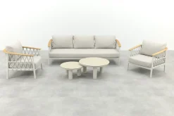 Flora/Liv stoel-bank loungeset - Light rope/Teak