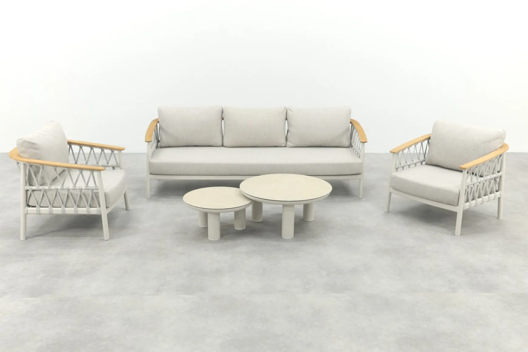 Flora/Liv stoel-bank loungeset - Light rope/Teak