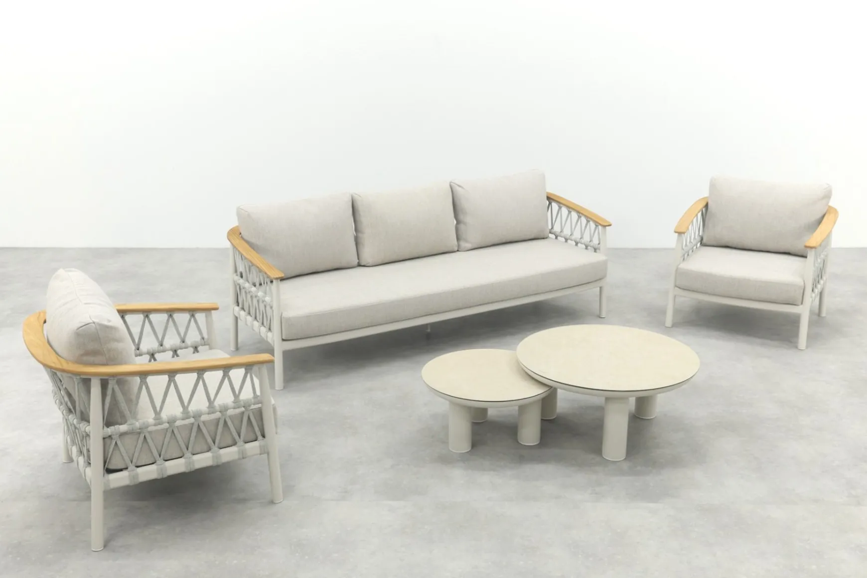 Flora/Liv stoel-bank loungeset - Light rope/Teak