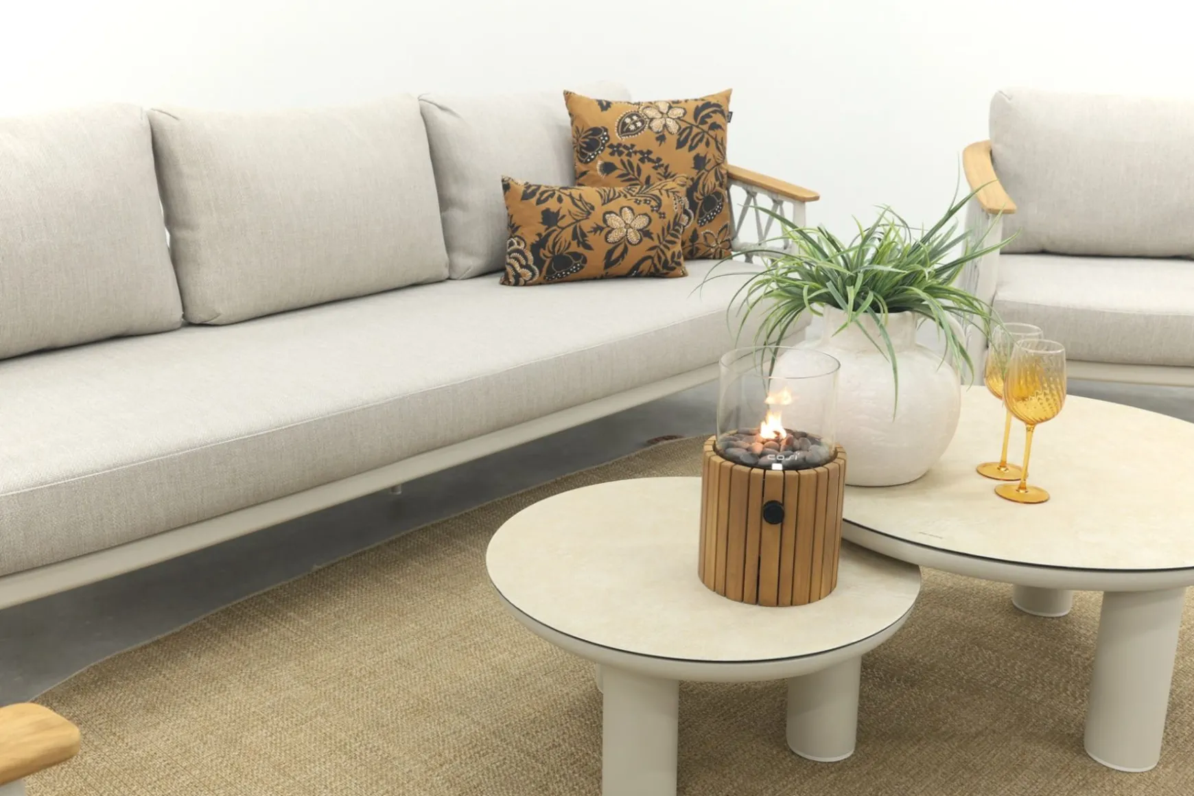 Flora/Liv stoel-bank loungeset - Light rope/Teak