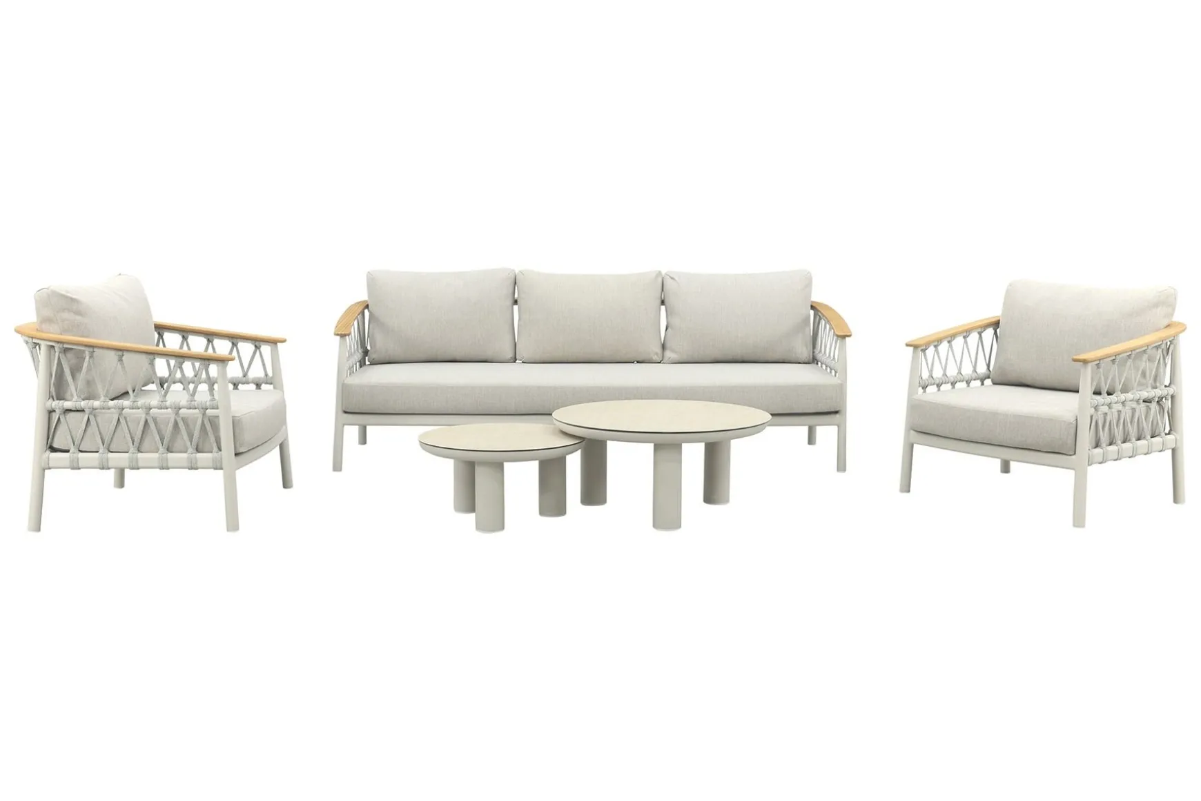 Flora/Liv stoel-bank loungeset - Light rope/Teak