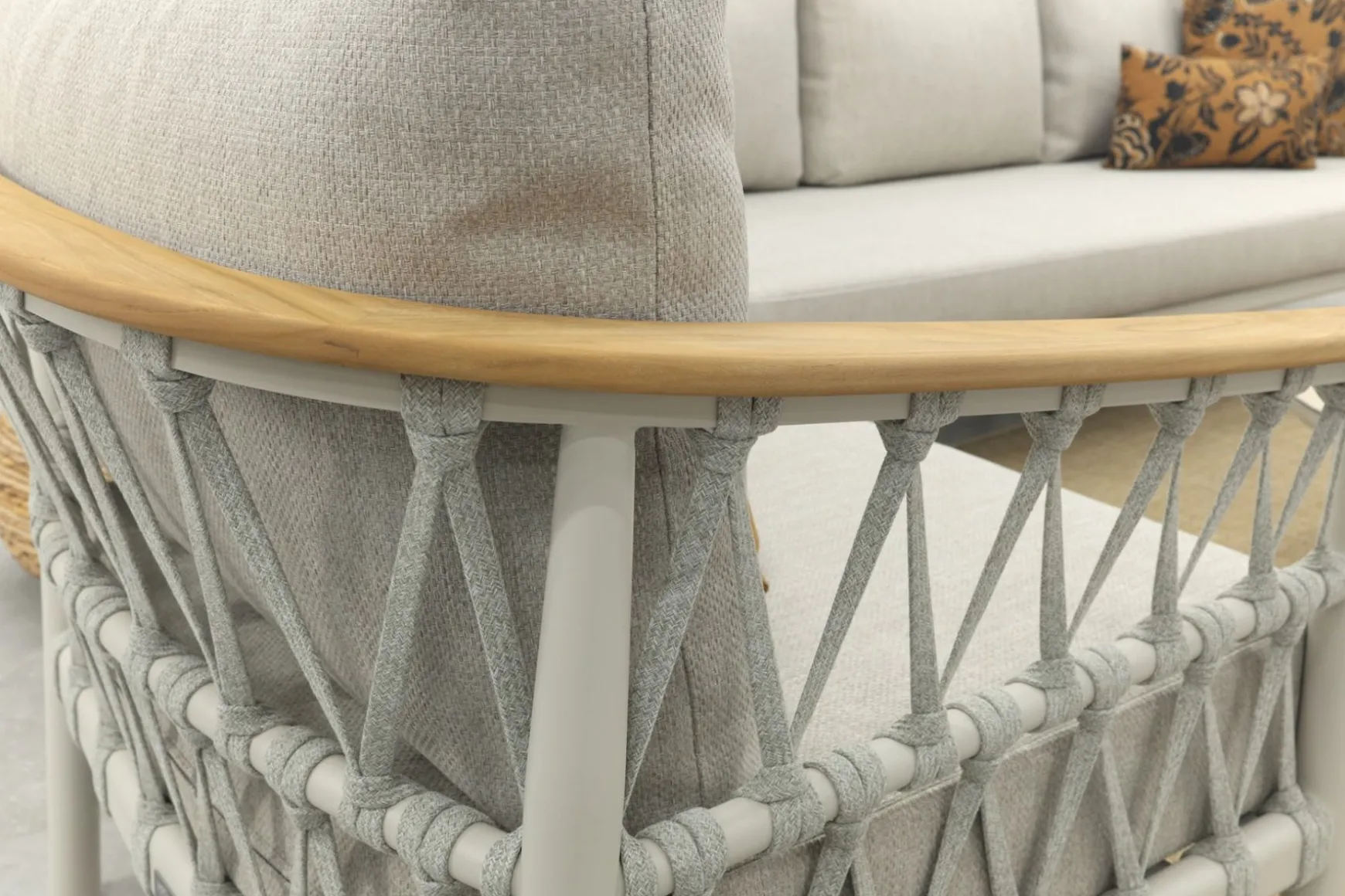 Flora/Liv stoel-bank loungeset - Light rope/Teak