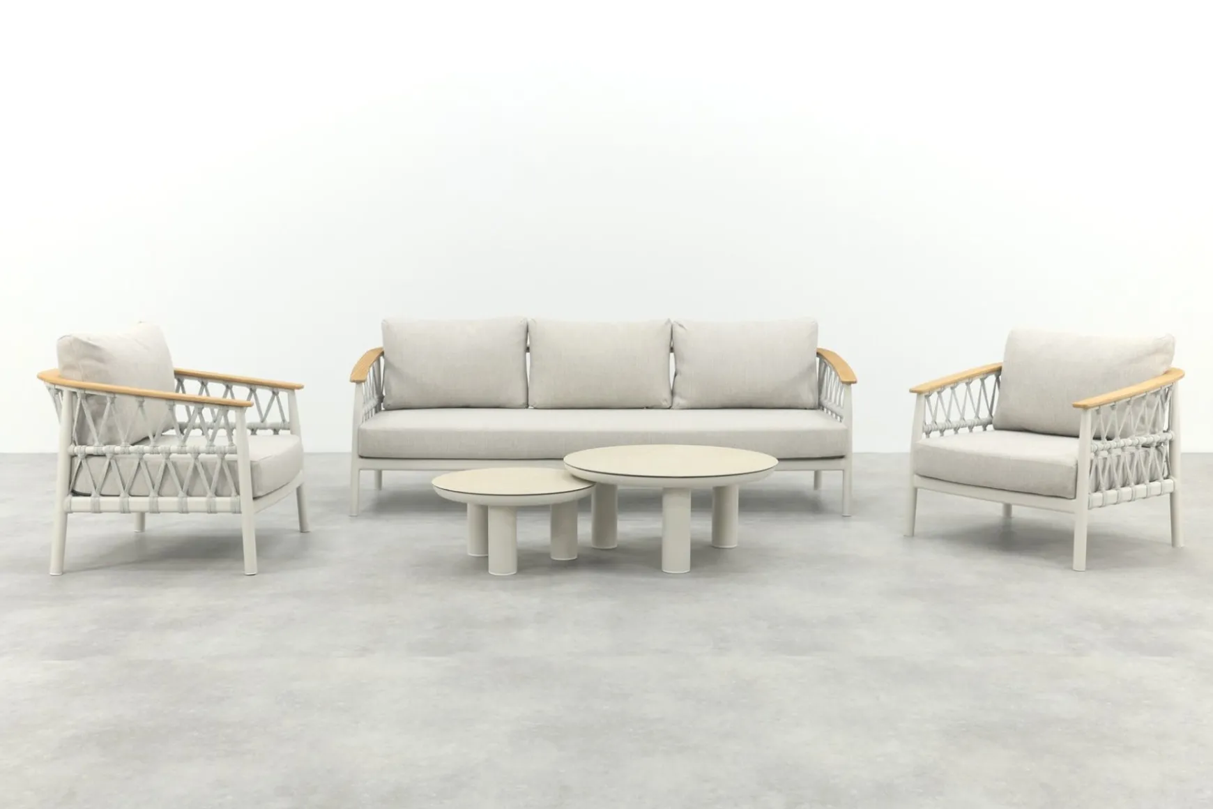Flora/Liv stoel-bank loungeset - Light rope/Teak