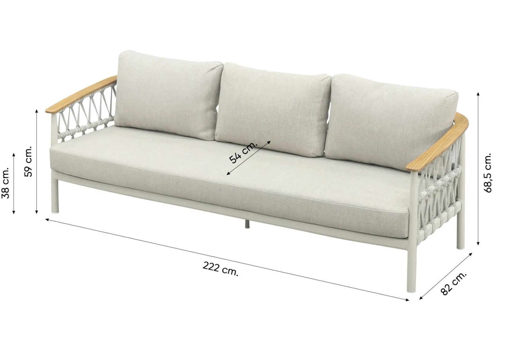 Flora/Liv stoel-bank loungeset - Light rope/Teak