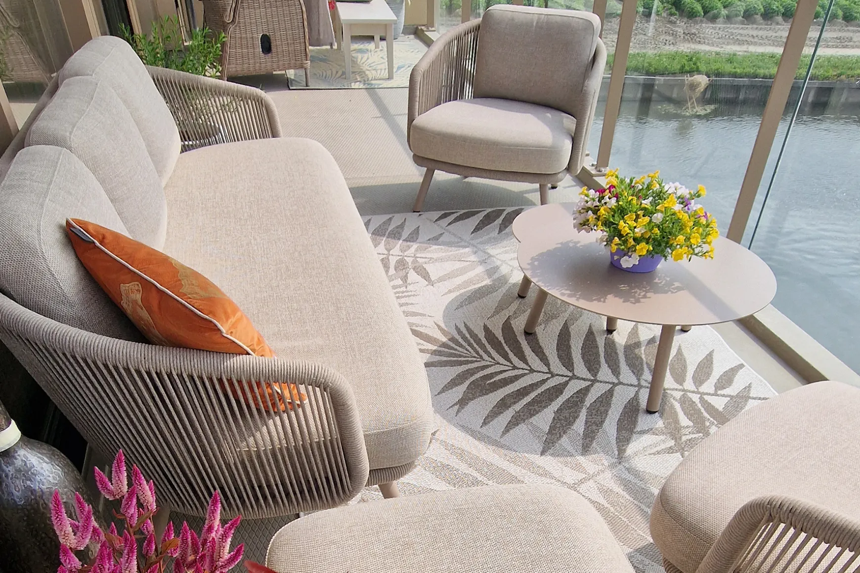 Flow stoel/bank loungeset (5-delig) - Zand/Latte