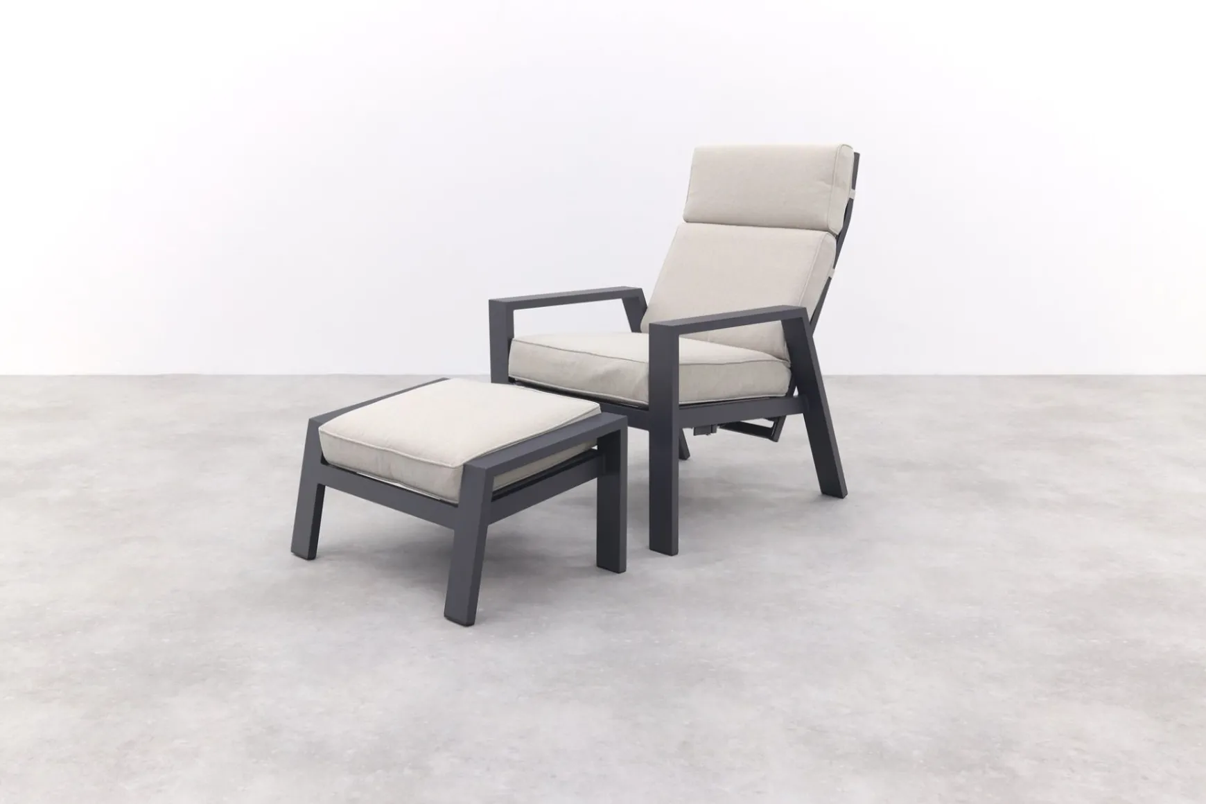 Garden Impressions Max loungestoel + voetenbank - Carbon black/Sand