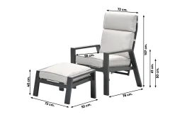 Garden Impressions Max loungestoel + voetenbank - Carbon black/Sand