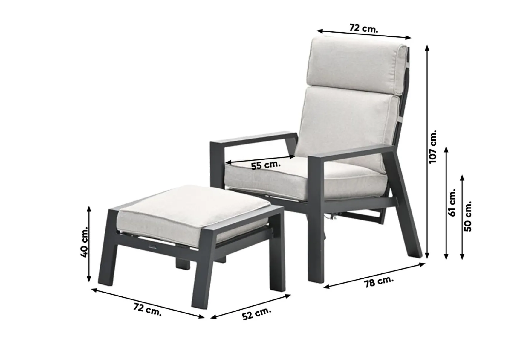 Garden Impressions Max loungestoel + voetenbank - Carbon black/Sand