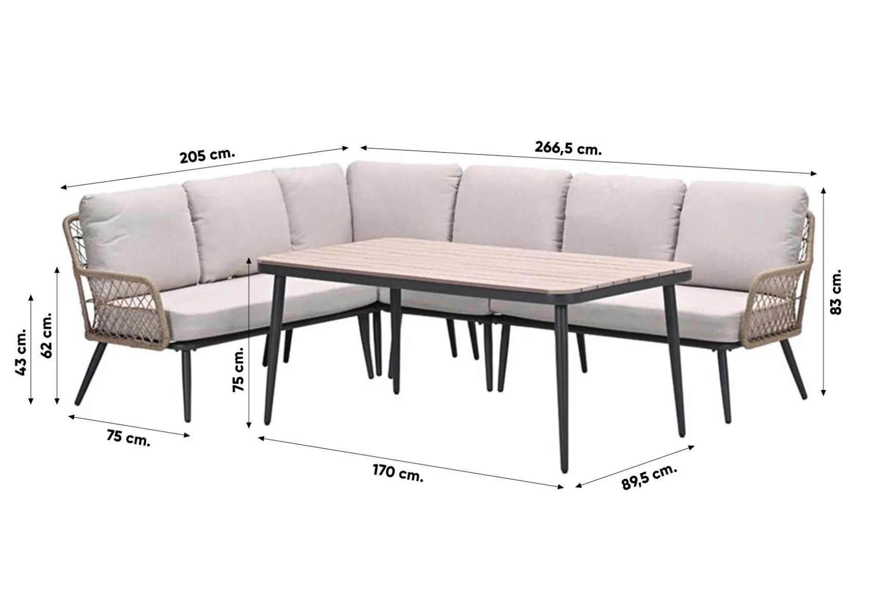 GI Allasio lounge-dining hoekset (5-delig) - Carbon black/Zand